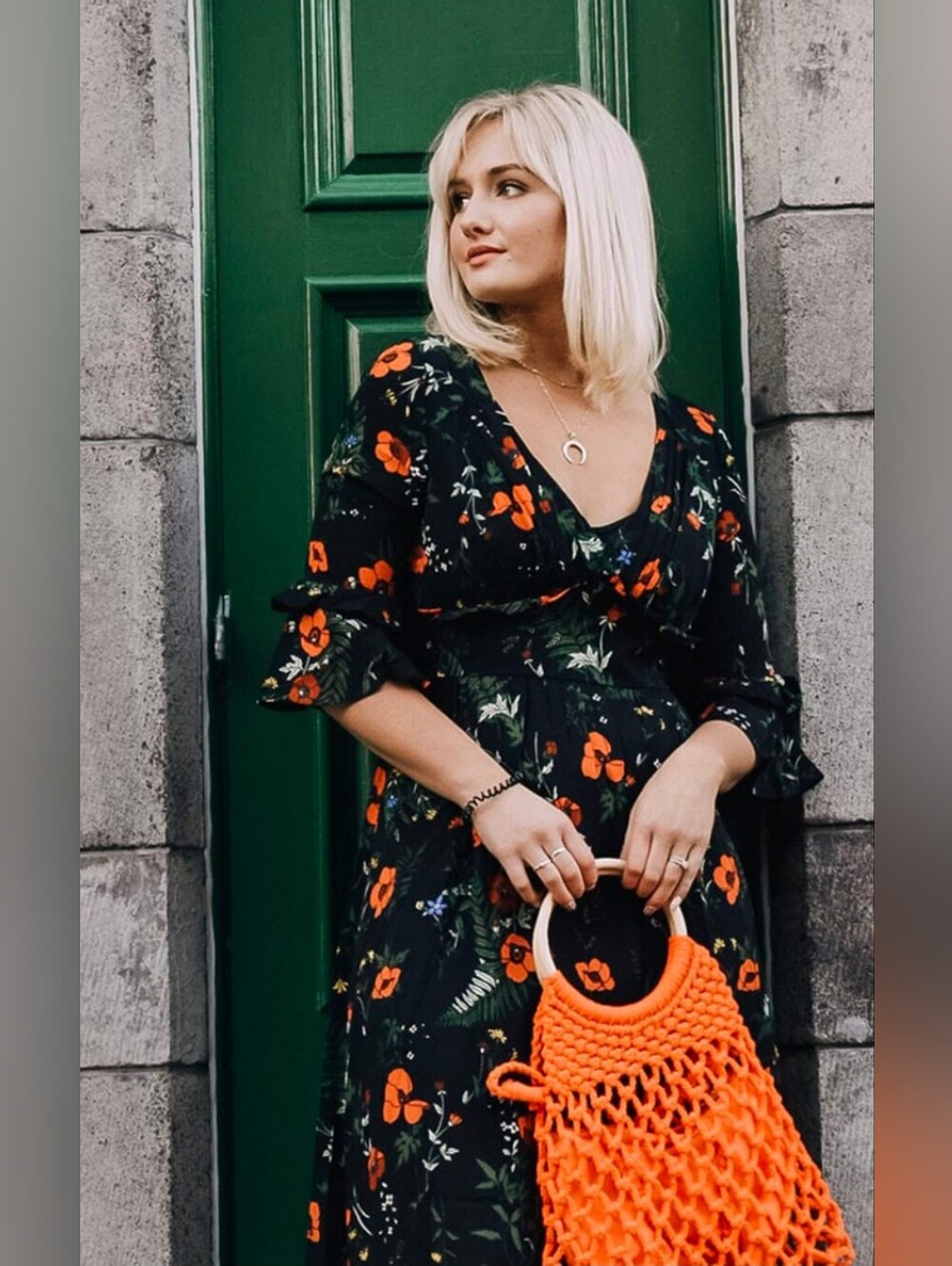 Alisa Pan Black Floral Maxi Dress with Poppy Print